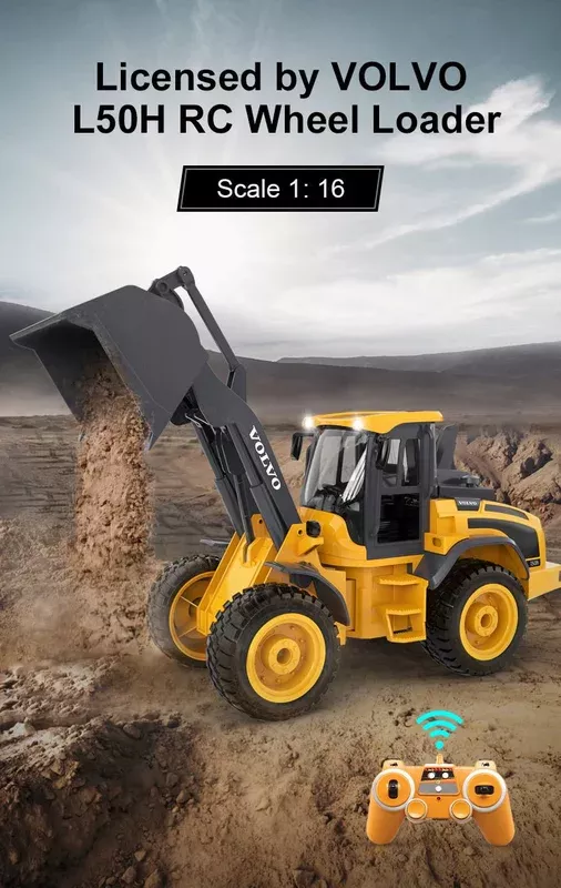 1:16 RC Volvo L50H Wheel Loader – 6 Channel Remote Control Construction Truck Toy with Lights & 4WD
