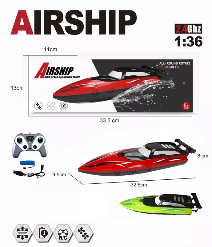 1:36 Scale 2.4G RC High-Speed Twin Propeller Boat – 8 km/h, 500mAh Battery, 25m Control Distance – SKU 1896930