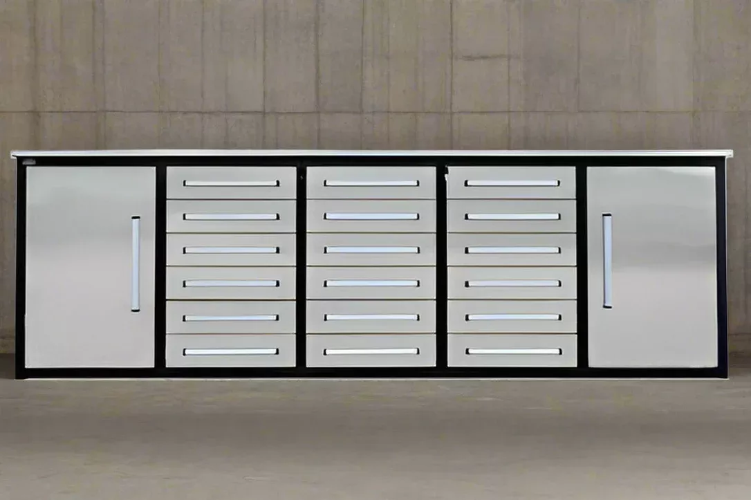 10 FT Stainless Steel Tool Bench – Heavy-Duty 30-Drawer & 18-Drawer Workbench, Storage Cabinet, Garage Organizer
